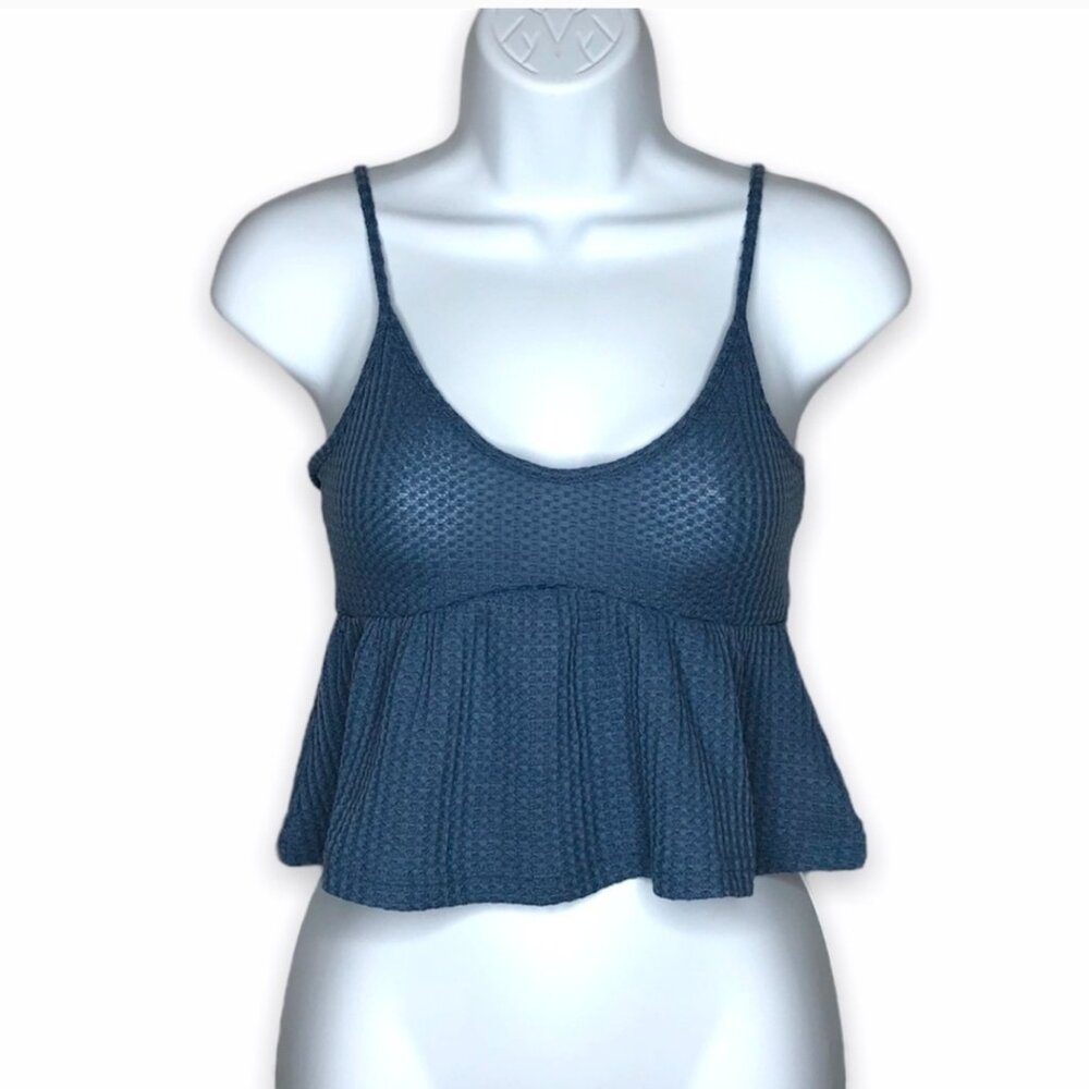Shein crop peplum tank top blue XS